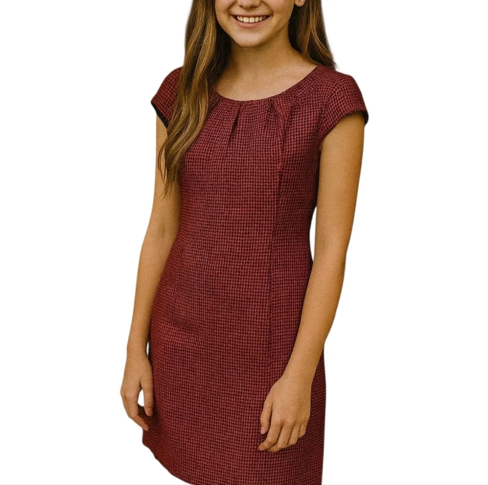 Wool Blend Houndstooth Midi Shift Dress By Eshatki